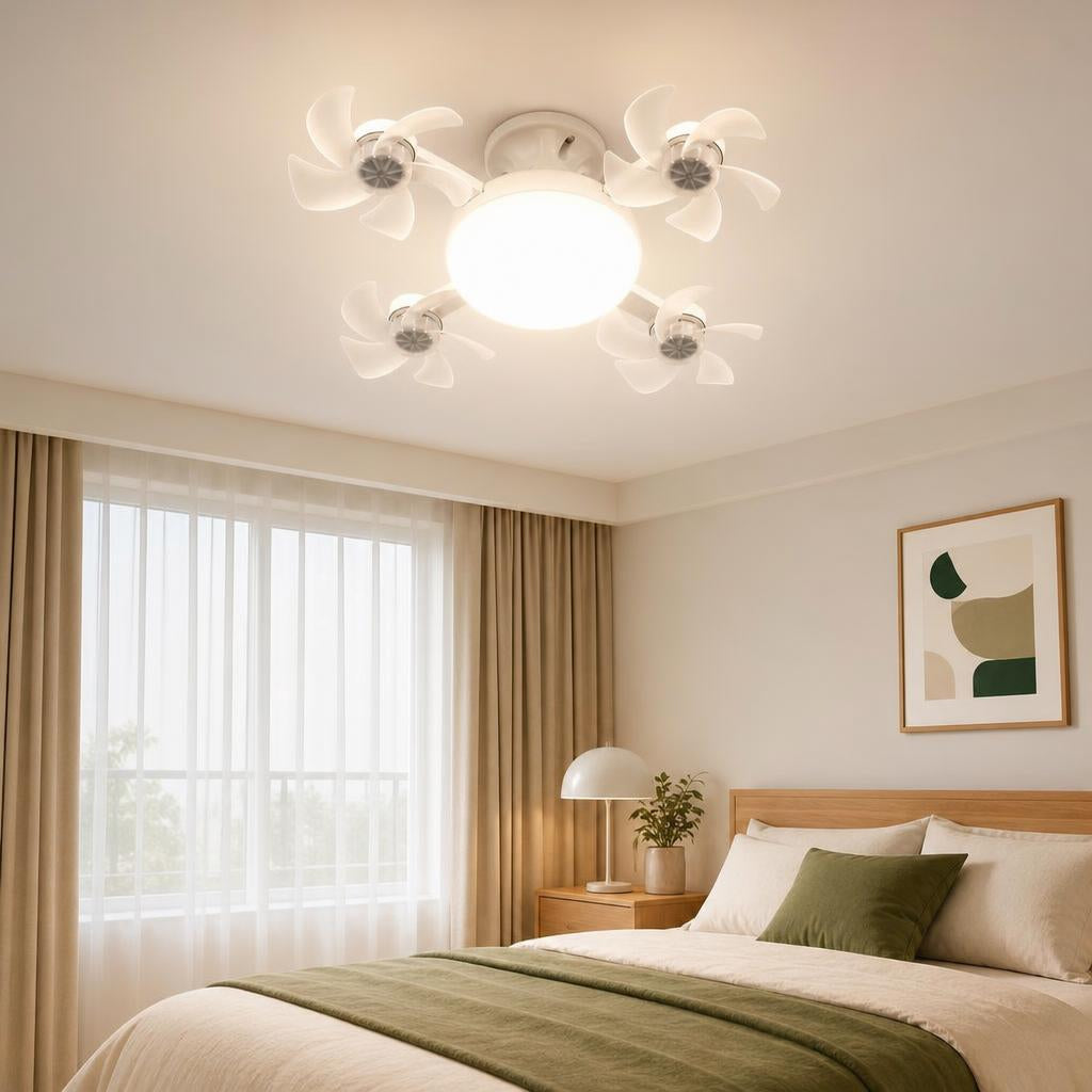 AeroLight installed on a bedroom ceiling, turned on
